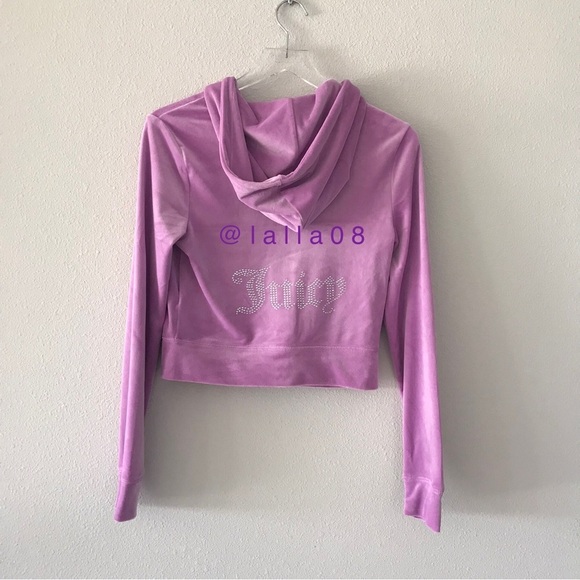 JUICY COUTURE Velour OG Bling Tracksuit Hoodie & Pant Set Pink Violet Tulle - Picture 5 of 16